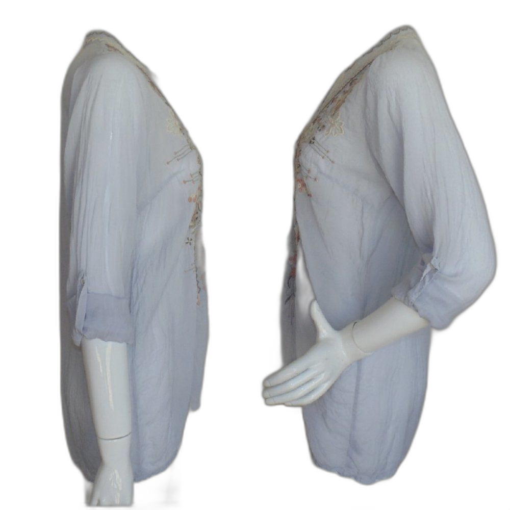 JOHNNY WAS Tunic, M, Taupe/gray, Embroidered, Long/Tab sleeve, Floral & Geo - Picture 8 of 12